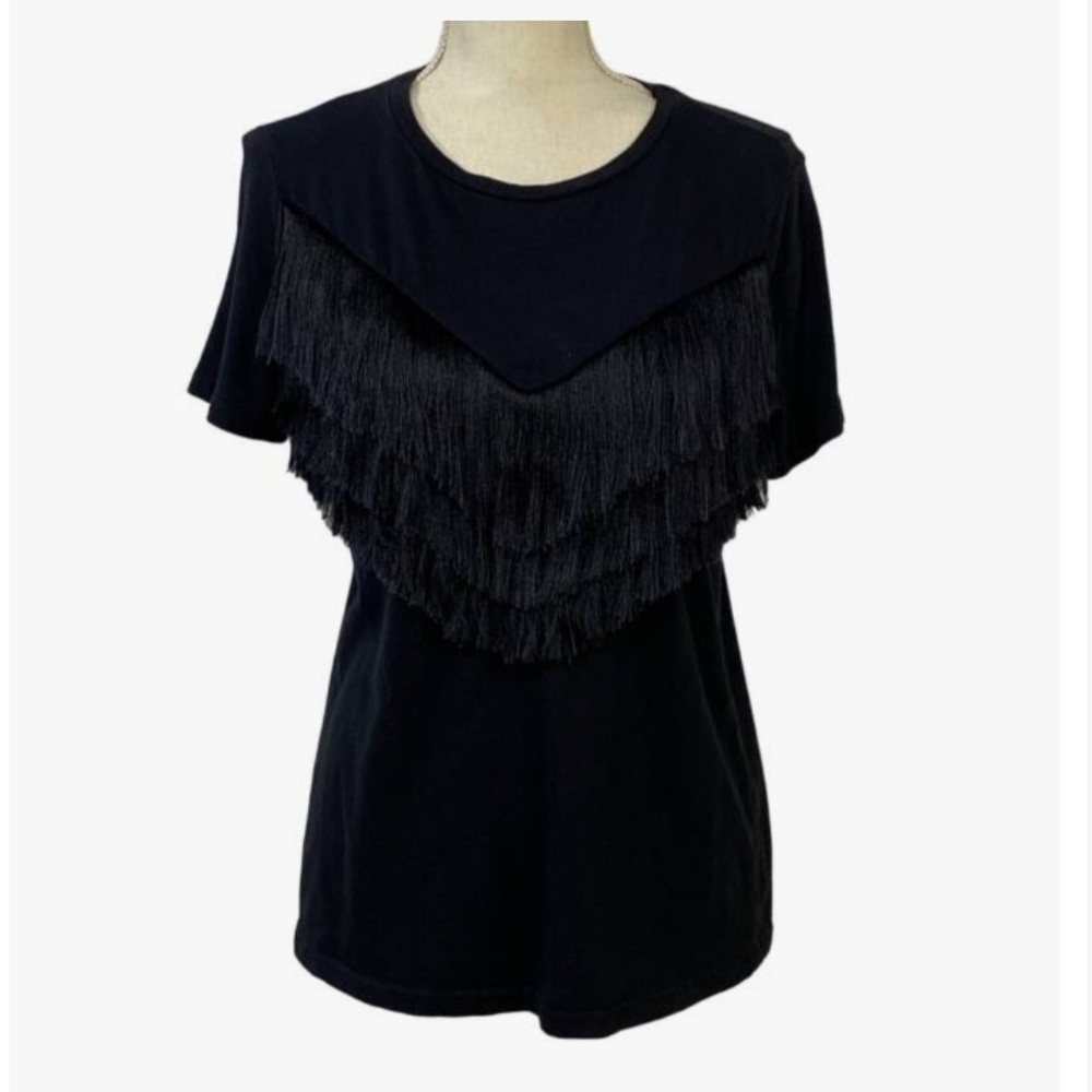 Zara Trafaluc Black Fringe T-Shirt Size M Western Country Wear Cowgirlcore - Picture 3 of 5
